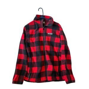 Columbia Red Black Zip Up Checkered Flannel Mens L
